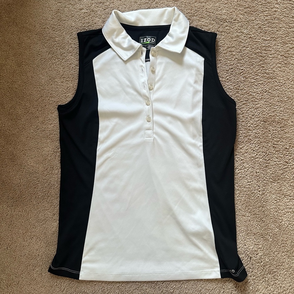 Izod White and Black Sleeveless Polo Shirt